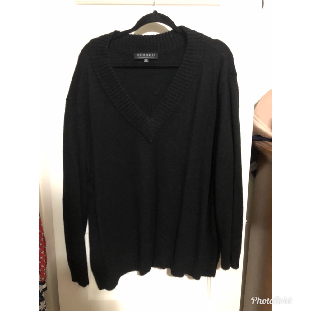 Eloquii warm black v-neck acrylic sweater
